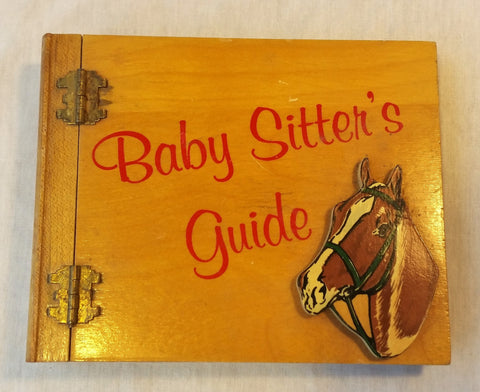 VTG Wood Hinged Flaps Notebook Baby Sitter's Guide Horse Cutout Folk Art Holder