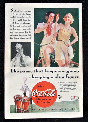 1934 Coca-Cola Coke Pretty Women on Bicycles Soda Fountain Bikes Photo Print Ad