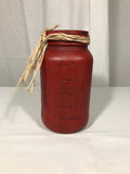 Hand Painted Mason Quart Jar Rustic Fall Farmhouse Decor Atlas Grungy Red OOAK