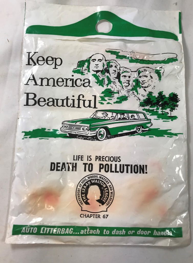 Vintage Izaak Walton League Ch 67 Auto Litter Bag DEATH TO POLLUTION Mt Rushmore - Cabin Fever Purveyors