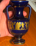 Vtg Neofitou Kermit Cobalt w/ 24K Gold Hand Made Greece 5 1/2" Vase Handled EX