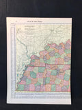 Antique 1910 U.S.A. Map Double Sided Alabama Western Kentucky & Tennessee
