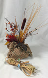 New Primitive Fall Light Harvest Prim Fabric Floral Berry Cattail Leaves Star
