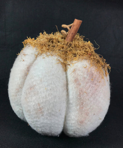 Fabric Grungy Pumpkin Hand Made White Wool Felt w/ Moss and Cinnamon Stick Fall