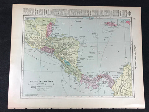 Antique 1919 Map Double Sided Gulf of Mexico / Central America Submarine