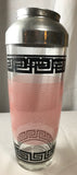 MCM Hazel Atlas Pink Rings Black Greek Key Barware Shaker 5 Glasses - Cabin Fever Purveyors
