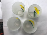 Vtg 4 Frosted Gay Fad Hand Painted Floral Tumblers Yellow w/ Green 5" Tall - Cabin Fever Purveyors