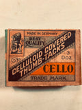 Atq Celluloid Covered Thumb Tacks CELLO Brand Germany NOS Advertising Wood Box - Cabin Fever Purveyors