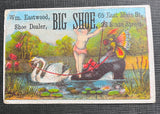 Victorian Trade Card Wm Eastwood Shoe Dealer Big Shoe Swan Boat Baby Butterfly