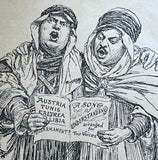 Original 1935 WWII British Political Cartoon Satire Mussolini Laval Sheikhs