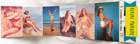 Vintage Detachable Strand of 6 Bikini Girlie Post Cards1960's New NOS Man Cave - Cabin Fever Purveyors