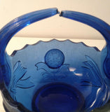 Imperial Glass Cobalt Buttons Bows Split Handle Basket Blue Marked