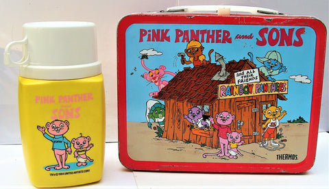 VTG 1984 Pink Panther & Sons Metal Lunchbox & Thermos Panky Pinky Murfel Chatta