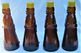4 VTG Mrs Butterworth's Amber Brown Glass Syrup Bottles 12 oz 8 1/2" Tall w/Tops