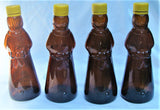 4 VTG Mrs Butterworth's Amber Brown Glass Syrup Bottles 12 oz 8 1/2" Tall w/Tops