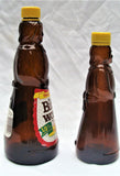 2 VTG Mrs Butterworth's Amber Brown Glass Syrup Bottles 12 & 24 oz & Tops