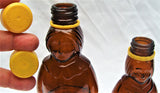 2 VTG Mrs Butterworth's Amber Brown Glass Syrup Bottles 12 & 24 oz & Tops