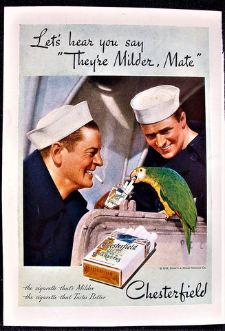 1933 Sailors w/ Smoking Parrot Chesterfield Cigarette Advertising Photo Print Ad