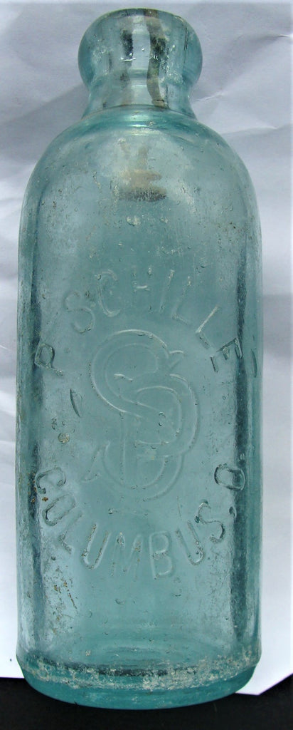 Antique Hutchinson P. Schille Blue-Green Glass Bottle Stopper Columbus Ohio OH