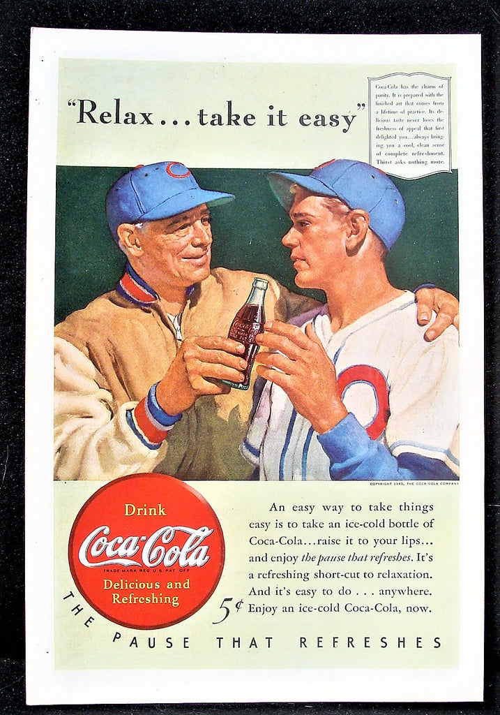 1940 Coca-Cola Coke BaseBall Player Coach Pause That Refreshes Photo Print Ad