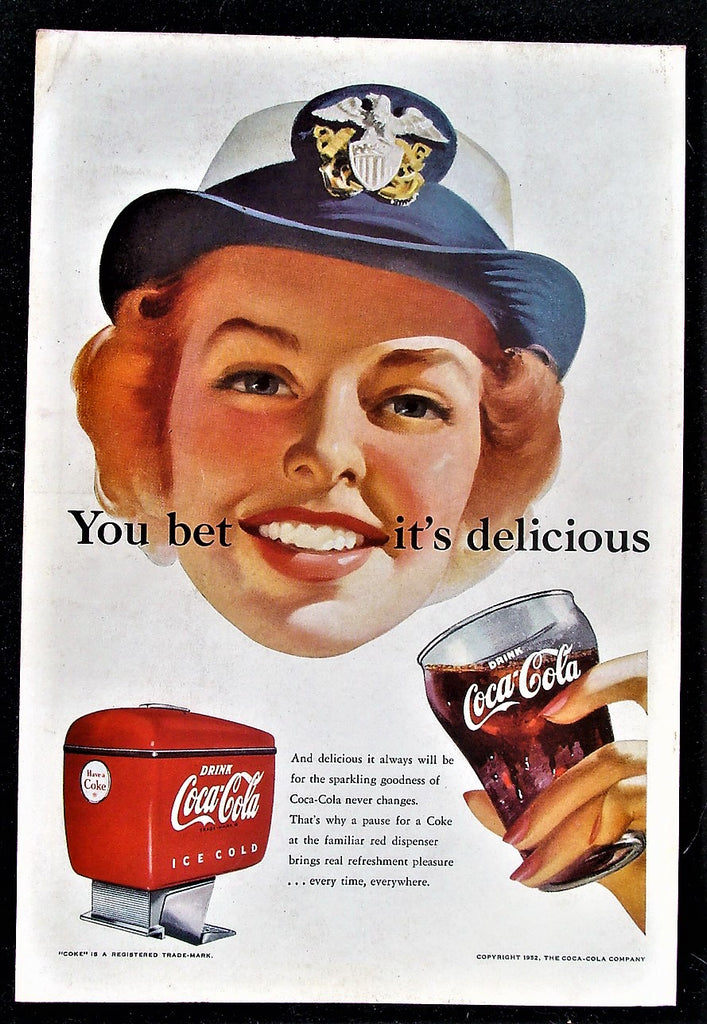 VTG 1952 Coca-Cola Coke Military WAC Pretty Woman Artwork Glossy Photo Print Ad