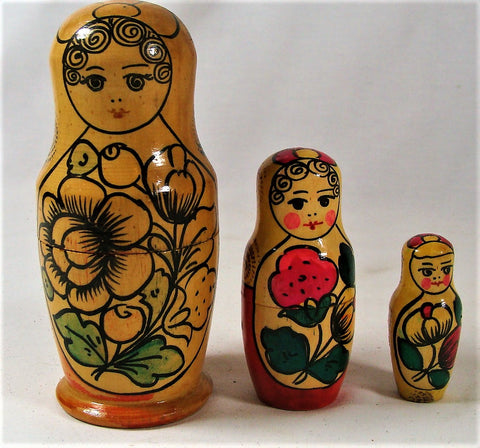 Vintage Wood Russian Nesting Dolls Part Set 3 Girls