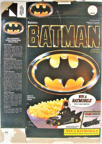 1989 Ralston Batman Empty Cereal Box Win a Batmobile You Can Drive Folded Flat
