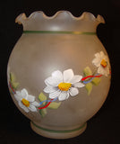 Vtg 5" Ruffled Frosted Rnd Glass Bowl Vase Hand Painted Daisies Signed B. Newton