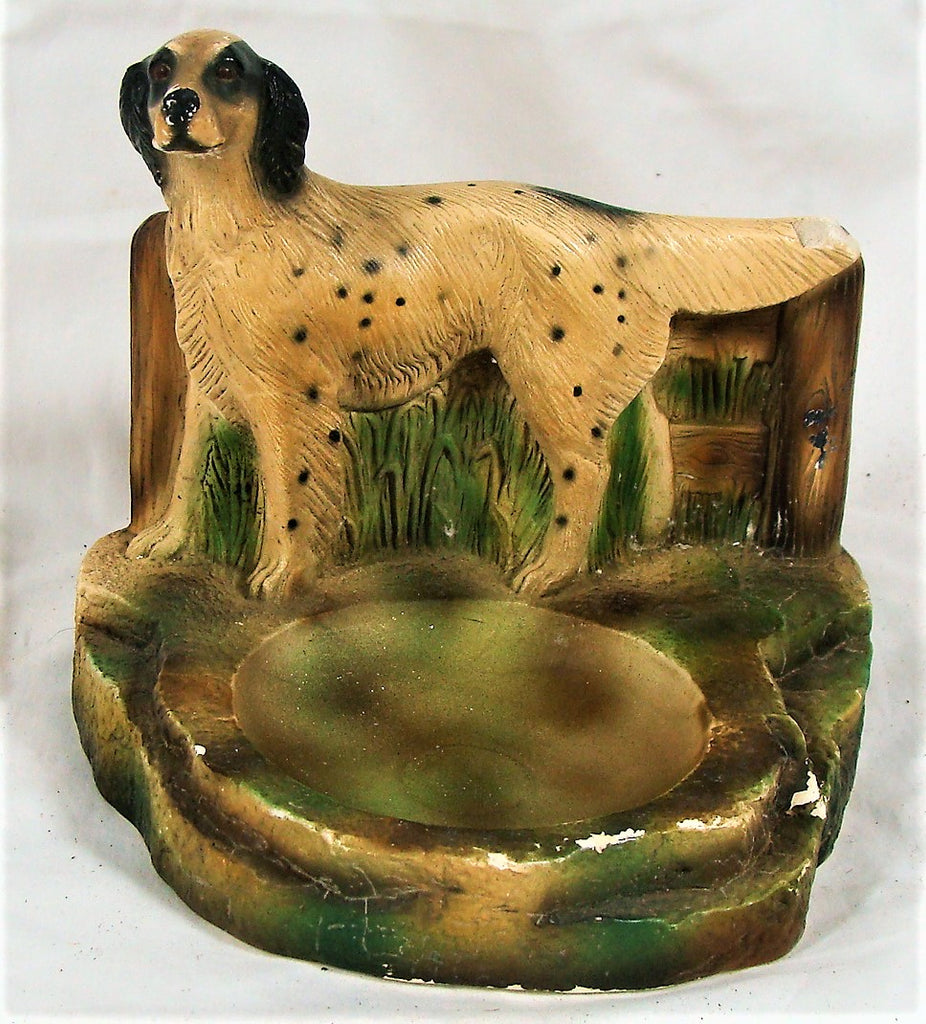 Vtg 1949 Large Chalkware English Setter Hunting Dog Ashtray Orn-a-Craft Product