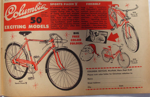 1962 Vintage Columbia 50 Models Bicycles Sports Pacer Fireball Bike Print Ad - Cabin Fever Purveyors