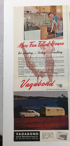 Vtg 1949 Vagabond Coach Mfg Co Trailer Illustrated Print Ad Travel Kitchen