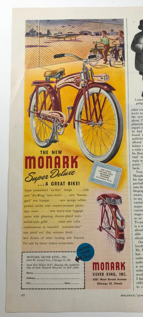Vtg 1948 Monark Super Deluxe Bicycle Illustrated Print Ad Bike