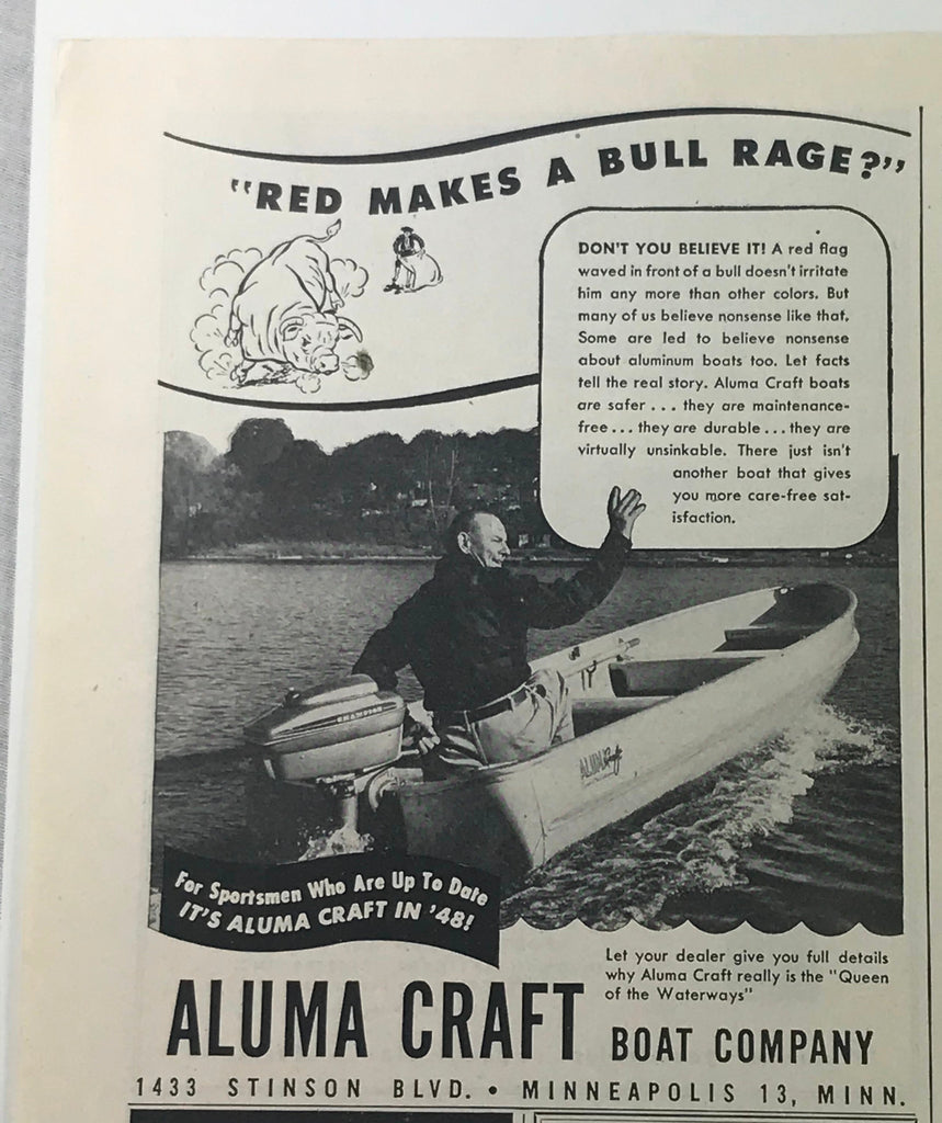 Vtg 1948 Aluma Craft Boat Company Illustrated Print Ad Sportsman