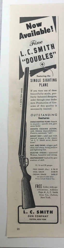 Vtg 1948 L.C. Smith Gun Company Doubles Illustrated Print Ad Field Grade