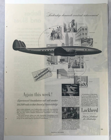Vtg 1948 Lockheed Aircraft Corp Constellation Illustrated Print Ad