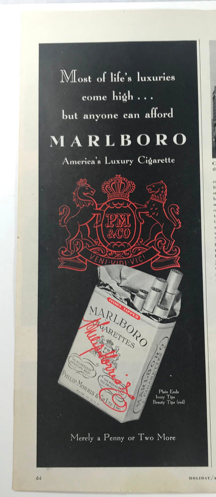 Vtg 1948 Marlboro Americas Luxury Cigarette Illustrated Print Ad