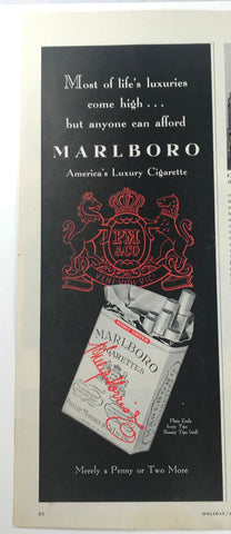 Vtg 1948 Marlboro Americas Luxury Cigarette Illustrated Print Ad