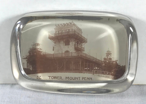 Vtg Tower Mount Penn Gravity Railroad Hotel Photo Glass Paperweight PA Souveir