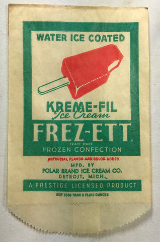 Vintage Kreme-Fil Ice Cream Frez-ett Wrapper Novelty Bag Wax Sleeve NOS Unused - Cabin Fever Purveyors