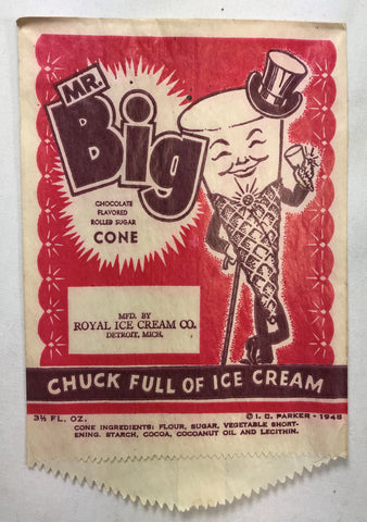 Vtg Royal Mr Big Rolled Cone Ice Cream Wrapper Novelty Bag Wax Sleeve NOS 1948 - Cabin Fever Purveyors