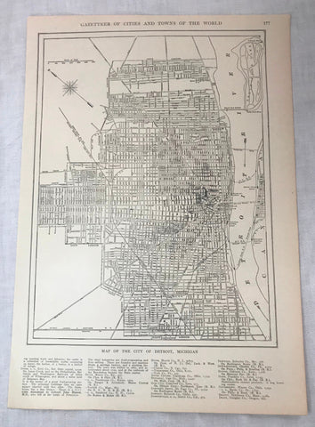 Antique 1921 USA Map Double Sided Detroit MI Atlas Text on reverse Reynold