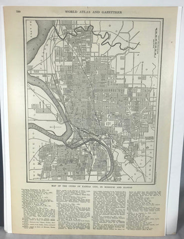 Antique 1921 USA Map Double Sided Kansas City MO KS / Atlas Text Reynold