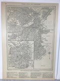 Antique 1921 USA Map Double Sided Boston MA / Atlas Text Reynold