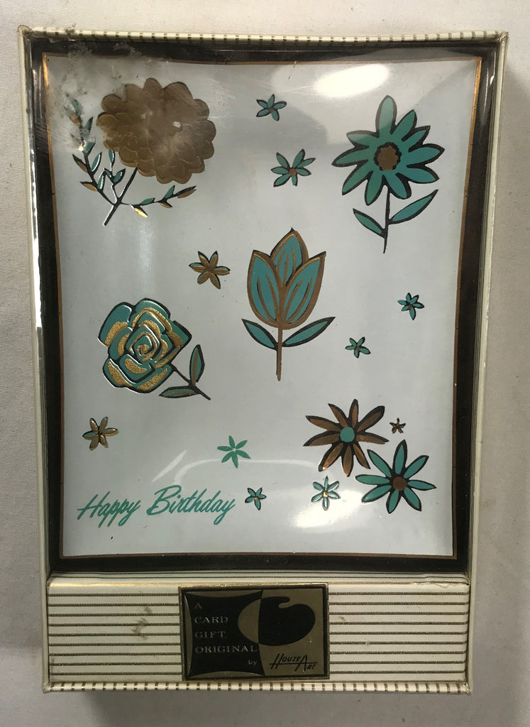 Vintage Houze Art Glass Novelty Dish Tray 1960s Card Gift Original Blue Flowers - Cabin Fever Purveyors