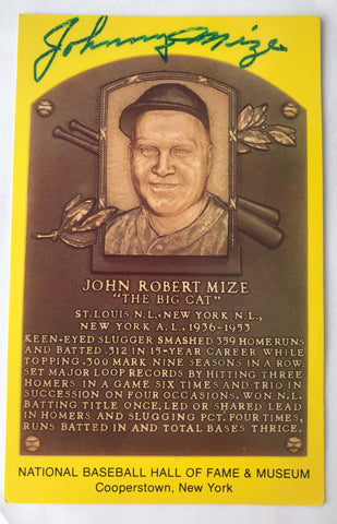 Vintage Autograph HOF Baseball Player JOHNNY MIZE Yellow Plaque PostCard PC - Cabin Fever Purveyors