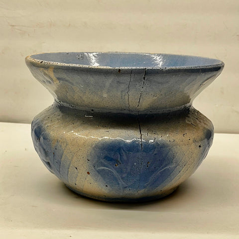 Antique Blue and White Stoneware Spittoon Cuspidore Salt Glaze Pottery