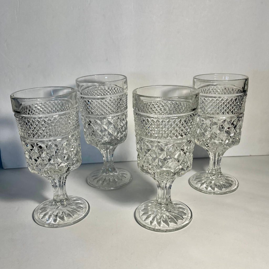 Anchor Hocking Wexford Goblet 6 5/8" Set of 4 Water Wine Clear Glass Pressed USA