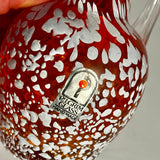 Pilgrim Glass Splatter Ware Pitcher Orange White Foil Label Handblown Vtg 4 1/4"