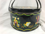 Vintage Oval Tin W/ Handles Pa Dutch German Folk Art Lunch Pail Sewing Toleware