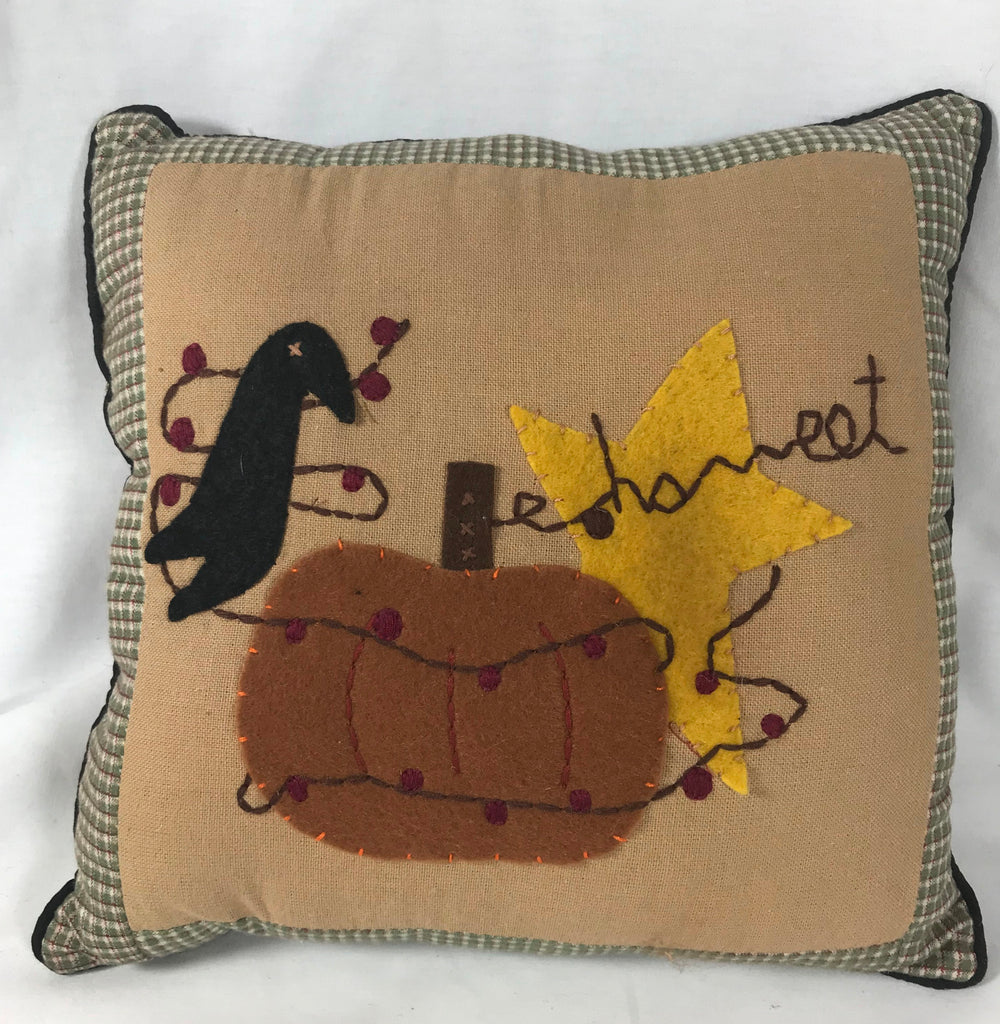 New Primitive Fall Mini Pillow Pumpkin Crow Fabric Felt 9" x 9" from Audreys